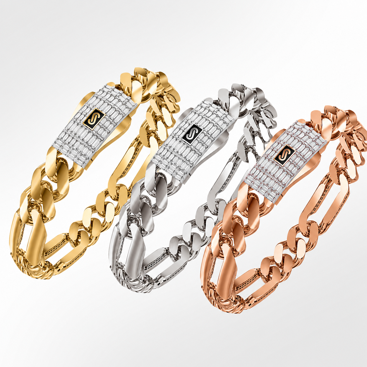 Men's Bracelet - Monaco Chain FIGARO Baguette Lock