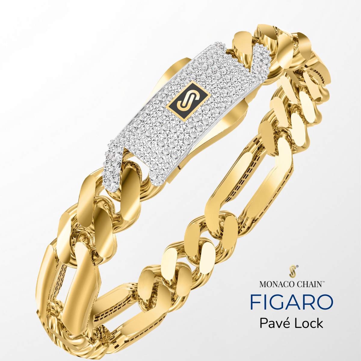Women's Bracelet - Monaco Chain FIGARO Pavé Lock