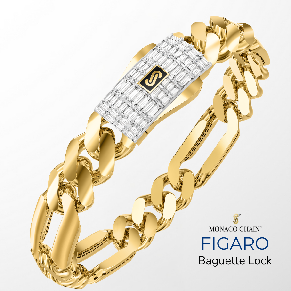 Women's Bracelet - Monaco Chain FIGARO Baguette Lock