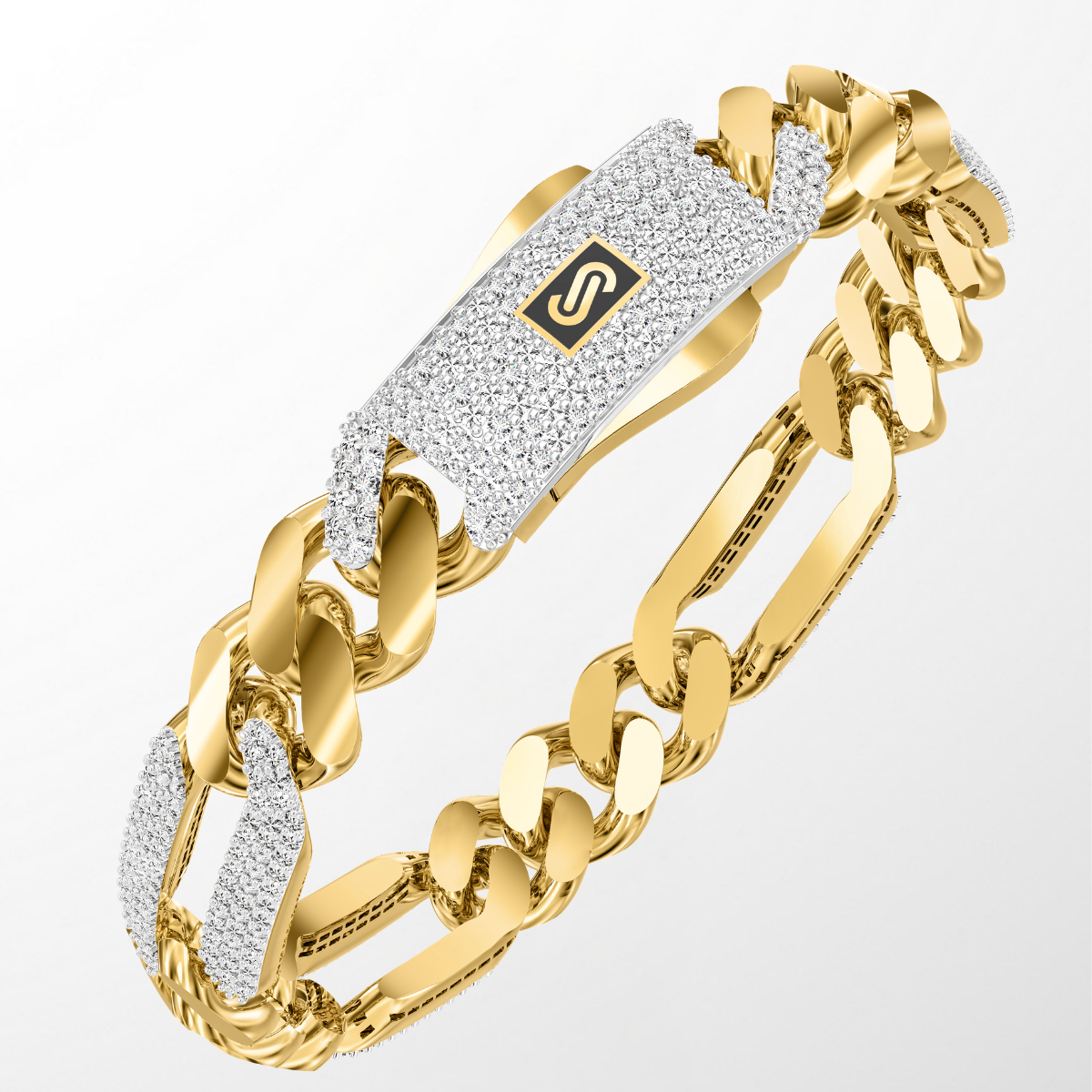 Men's Bracelet- Monaco Chain FIGARO Alternate Pavé