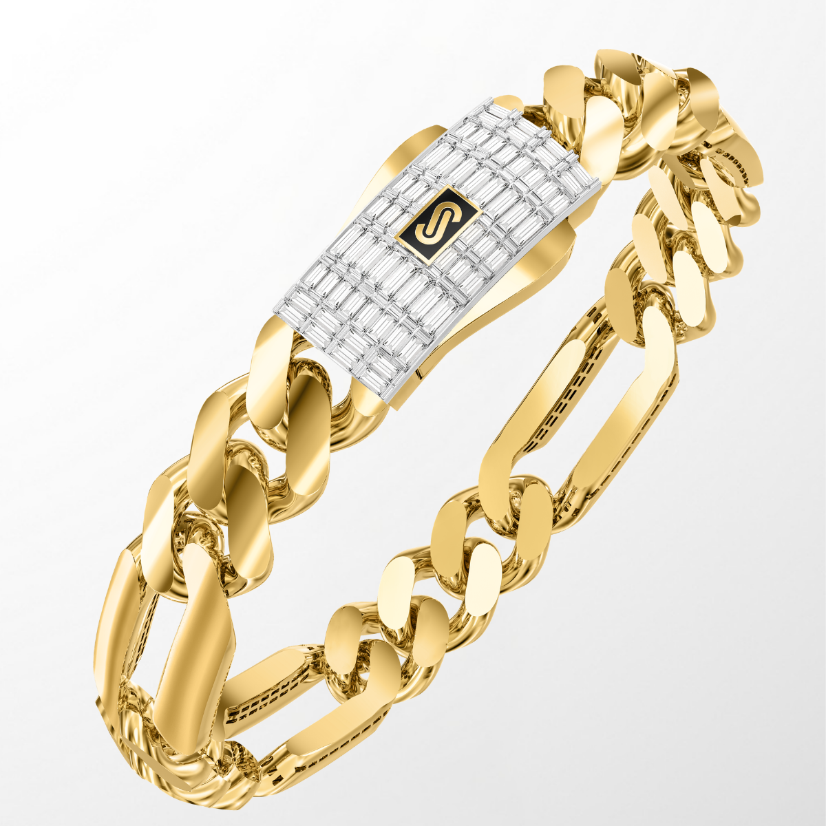 Men's Bracelet - Monaco Chain FIGARO Baguette Lock
