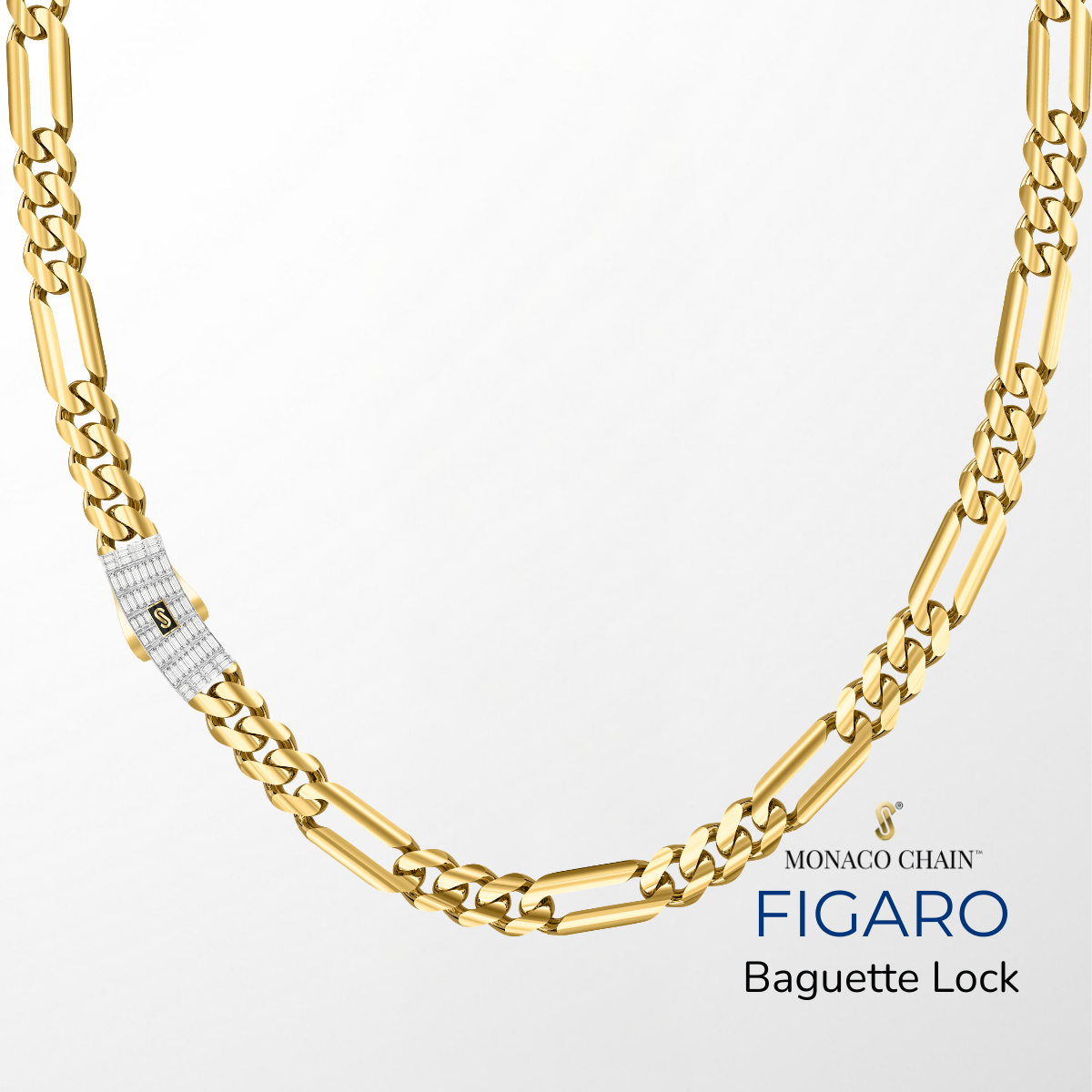 Men's Necklace - Monaco Chain FIGARO Baguette Lock
