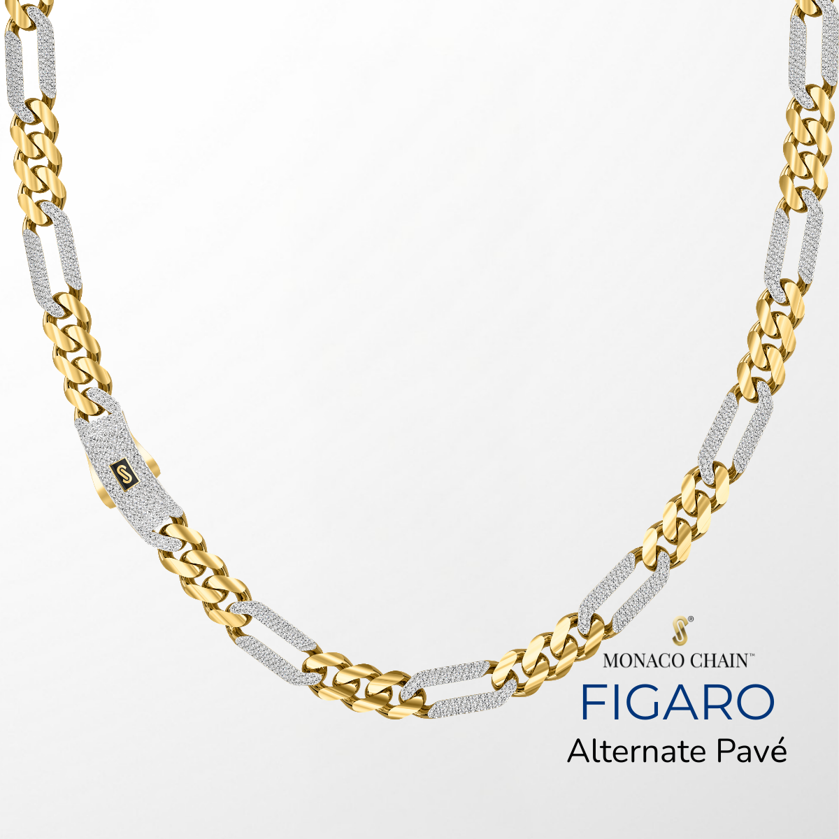 Women's Necklace/Choker - Monaco Chain FIGARO Alternate Pavé