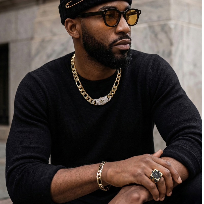 Men's Necklace- Monaco Chain FIGARO Pavé Lock
