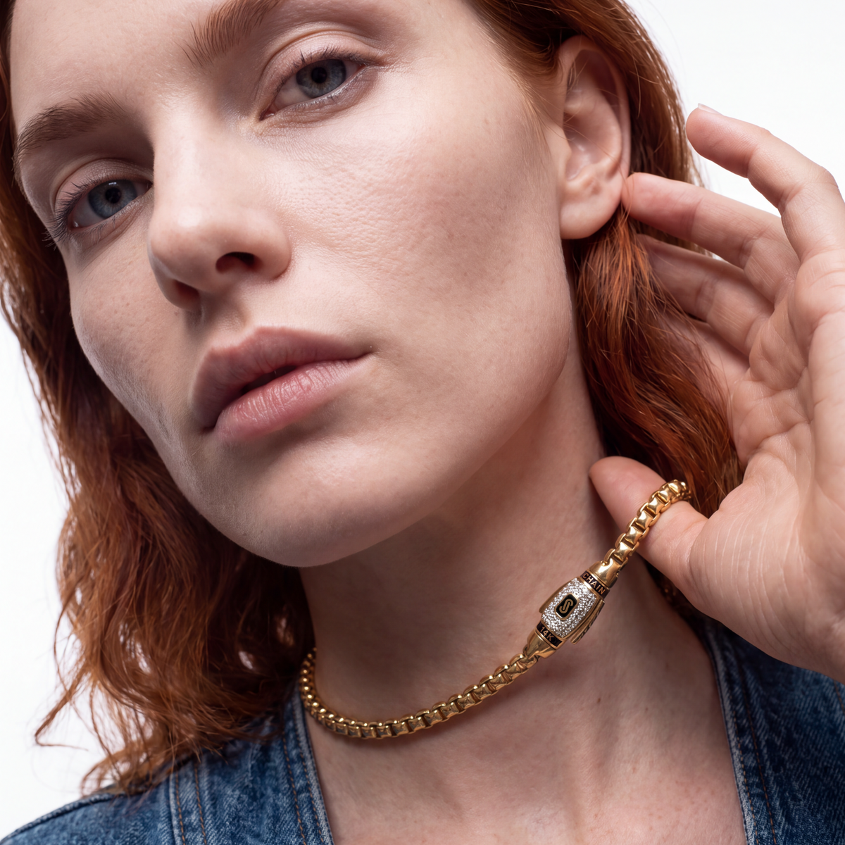 Women's Necklace - Monaco Chain CUBE Pavé Lock
