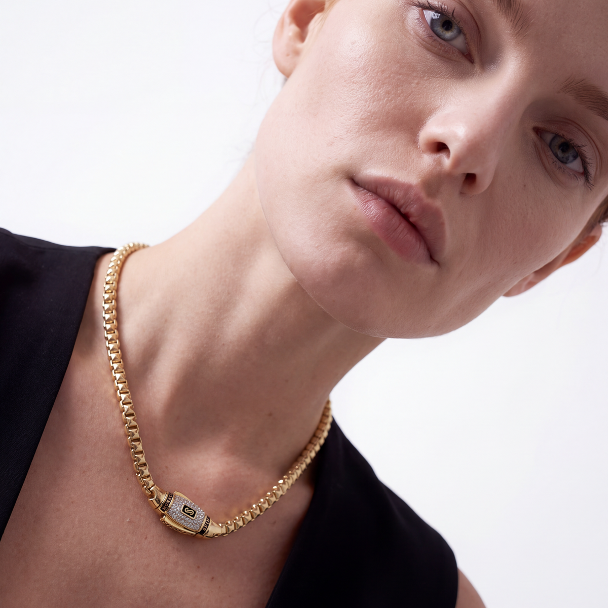 Women's Necklace - Monaco Chain CUBE Pavé Lock