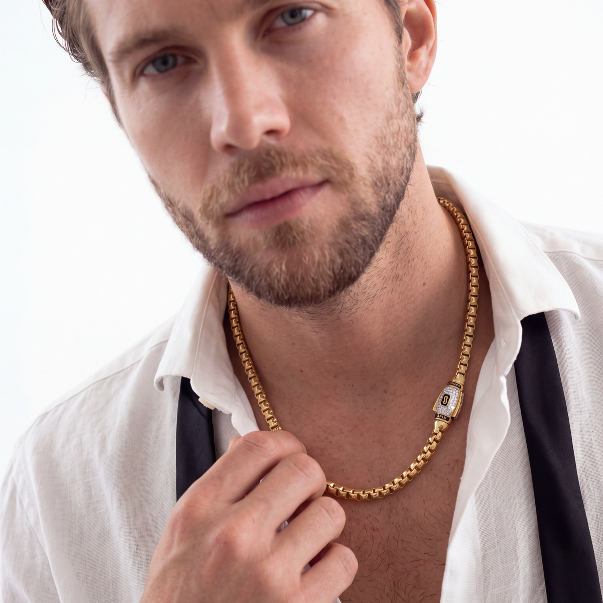 Men's Necklace - Monaco Chain CUBE Pavé Lock