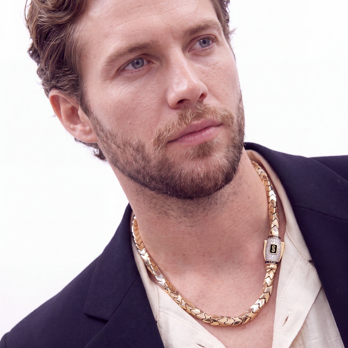 Men's Necklace - Monaco Chain SPIN Pavé Lock