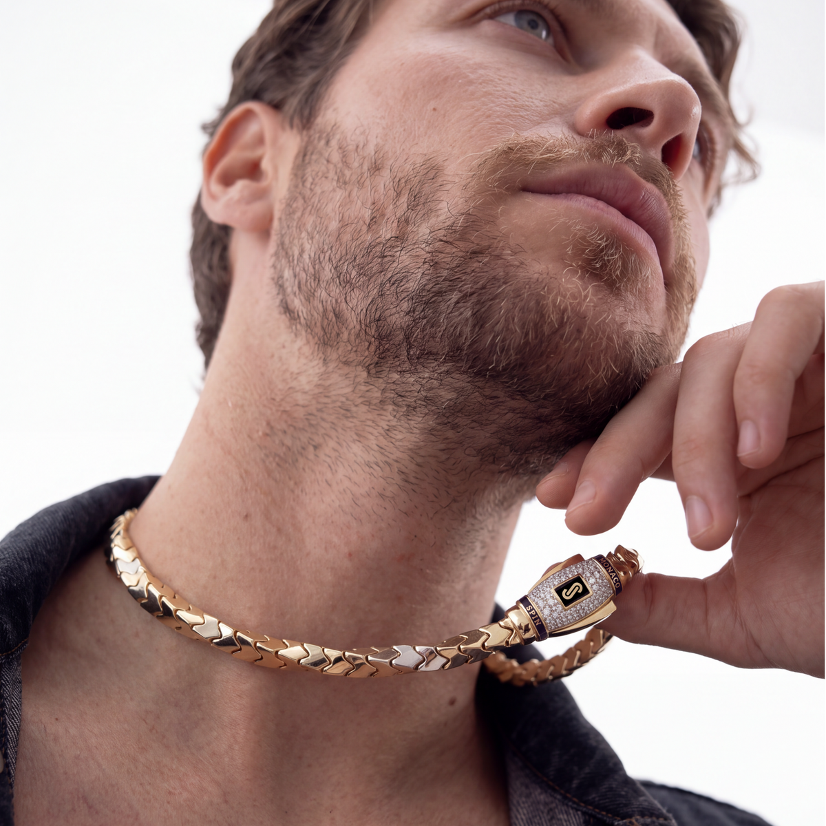 Men's Necklace - Monaco Chain SPIN Pavé Lock