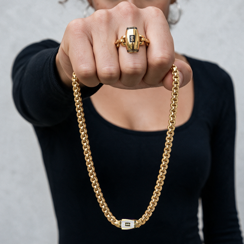 Women's Necklace - Monaco Chain CUBE Pavé Lock