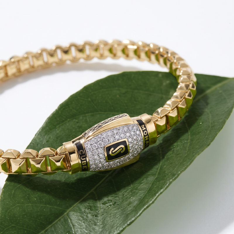 Men's Bracelet - Monaco Chain CUBE Pavé Lock