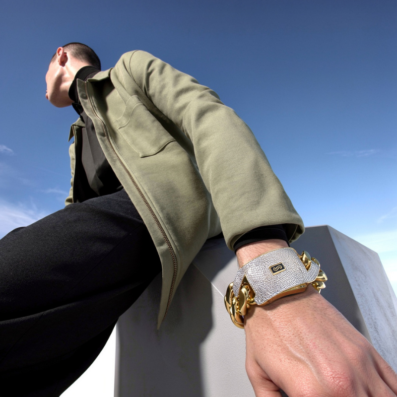 Men's Bracelet - Monaco Chain CLASSIC Pavé Lock - 50mm (XXMC)
