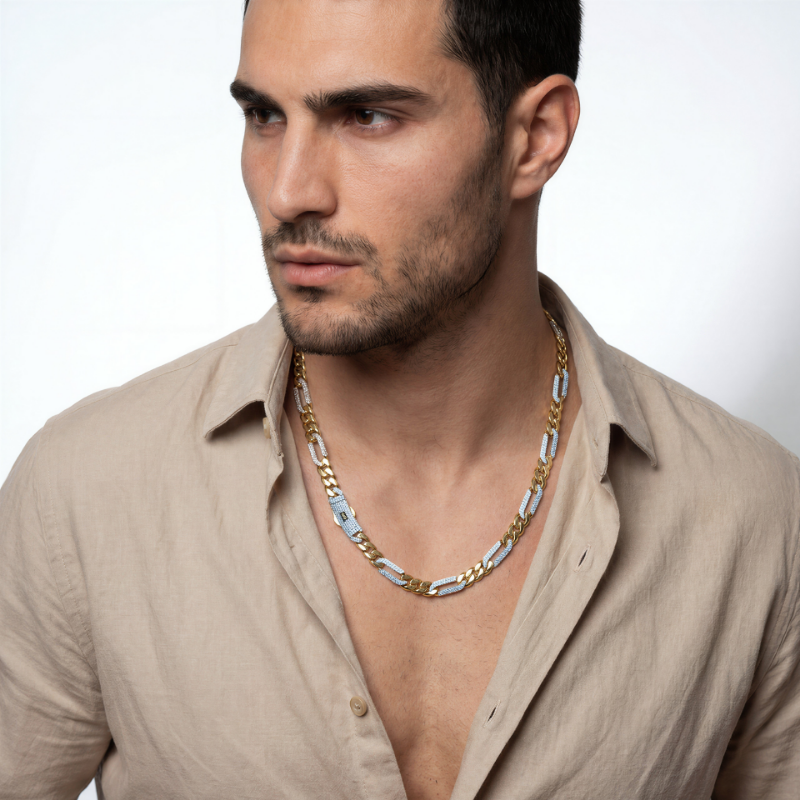 Men's Necklace - Monaco Chain FIGARO Alternate Pavé