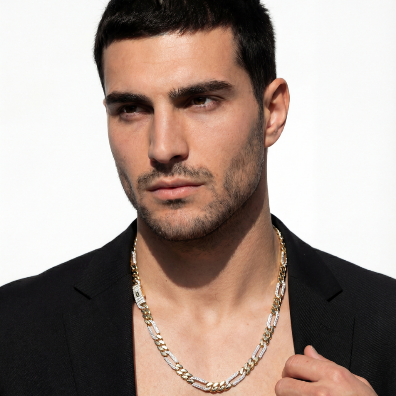 Men's Necklace - Monaco Chain FIGARO Alternate Pavé