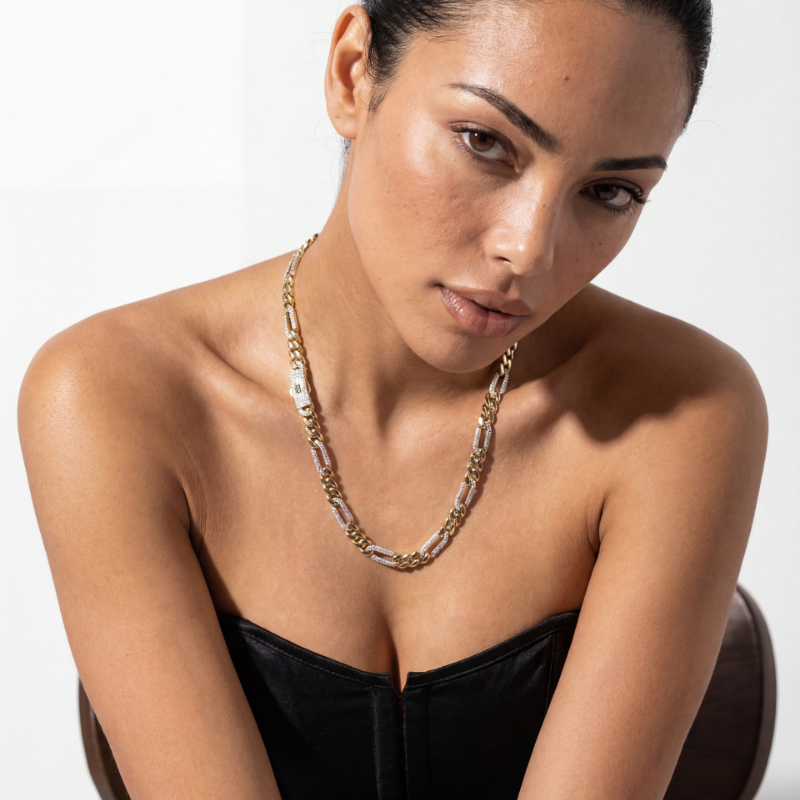 Women's Necklace/Choker - Monaco Chain FIGARO Alternate Pavé