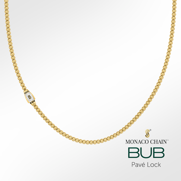 Women's Necklace Monaco Chain BUB Pavé Lock 16'' mm 10K Yellow  Gold