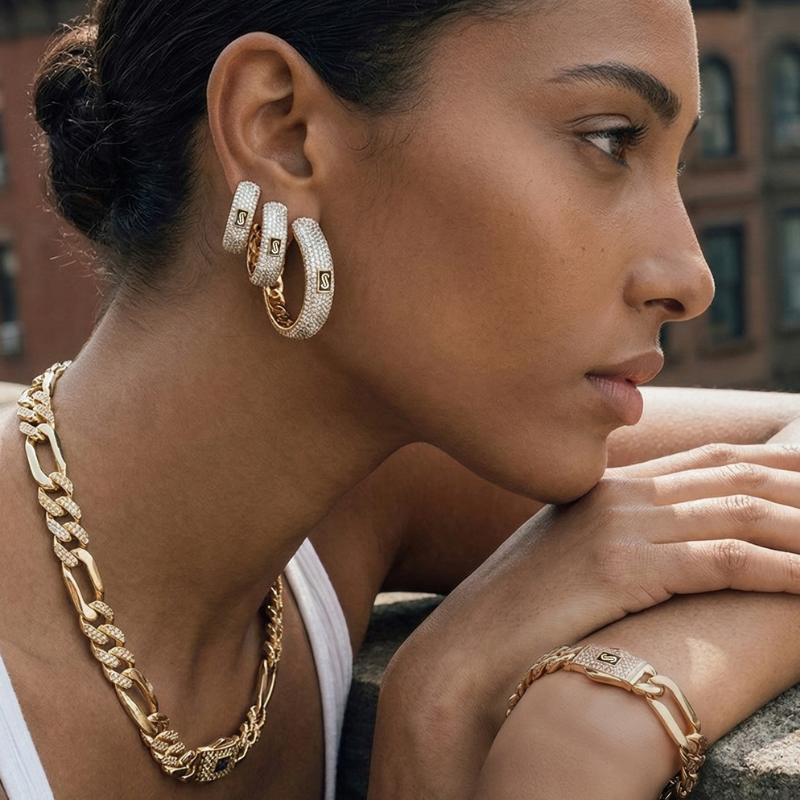 Women's Earrings - Monaco Chain HOOP Pavé Lock