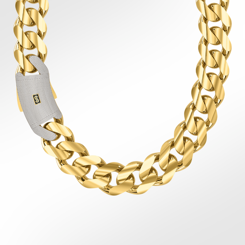 Men's Necklace - Monaco Chain CLASSIC Pavé Lock - 35mm (XMC)