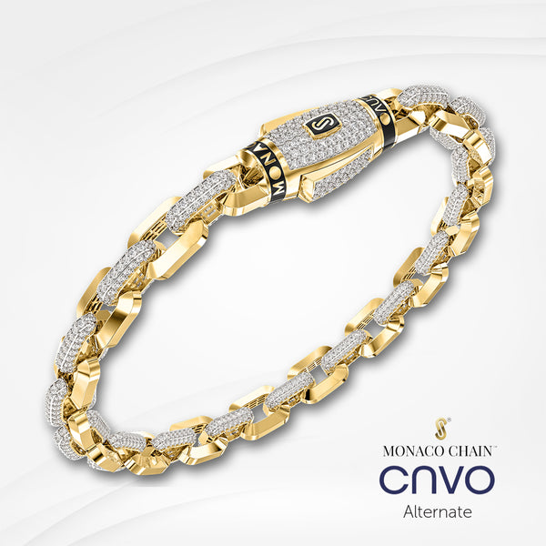 Men's Bracelet - Monaco Chain Cavo Alternate 10K & 14K Yellow Gold Oro Monaco