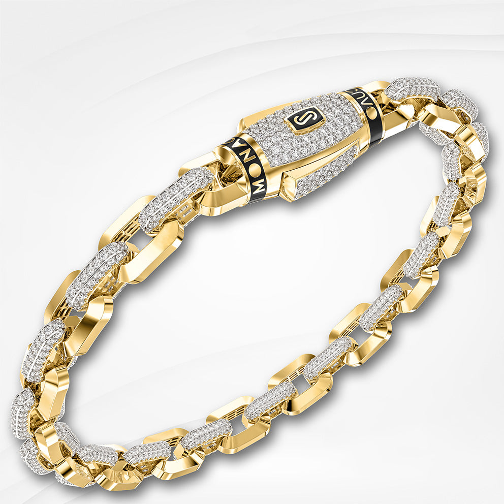18K Solid Gold Monaco Bracelet Chain, Real 18K Gold Monaco Style Bracelet  for Men & Women, Gold Link Bracelet 9mm Width, Gift for Him/her - Etsy India