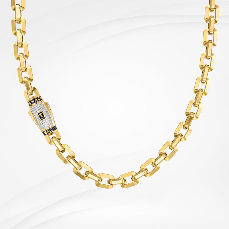 Women's Necklace/Choker - Monaco Chain Classic Pavé Lock 10K & 14K Yellow Gold Oro Monaco