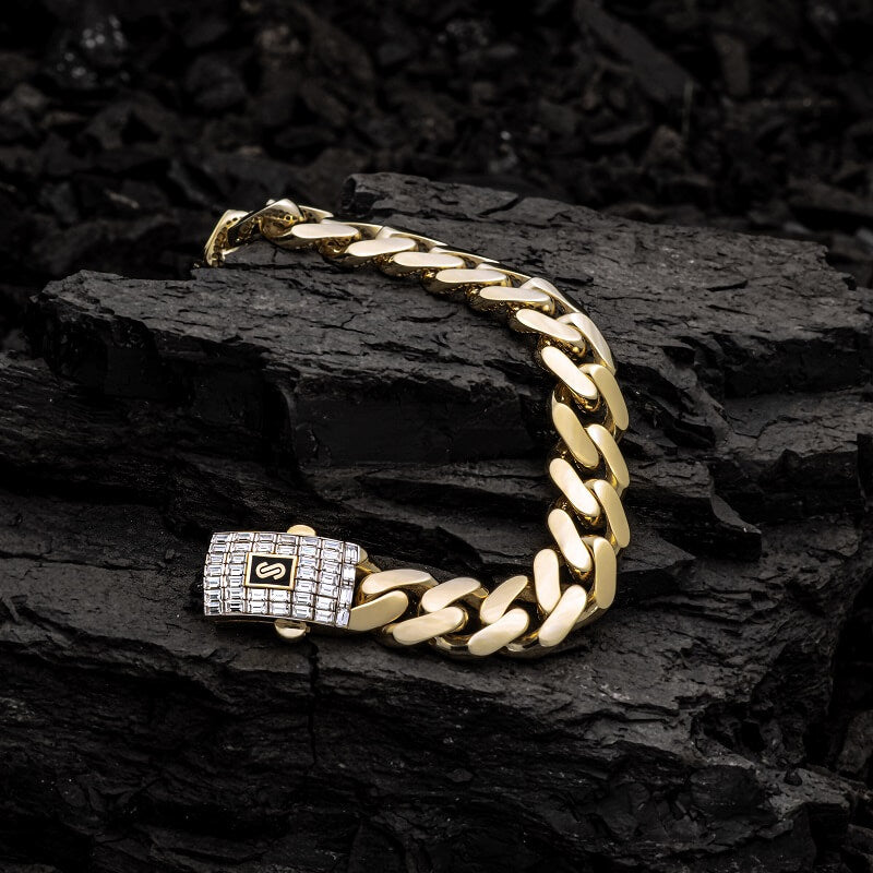 14K Gold Petite Micro Pave Diamond Cuban Link Bracelet