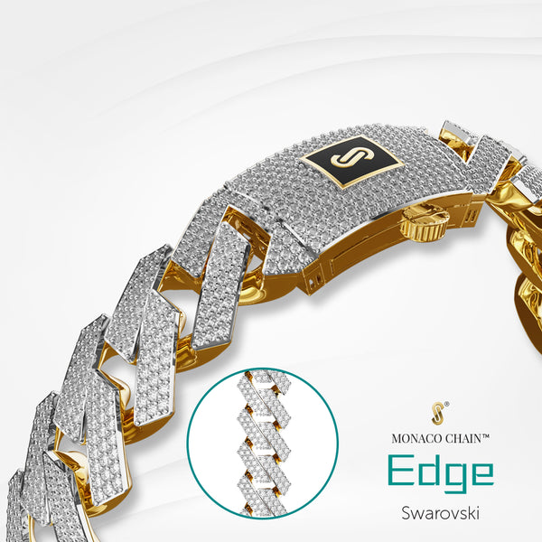 Men's Necklace - Monaco Chain Edge Pavé Lock 10K & 14K Yellow Gold Oro Monaco
